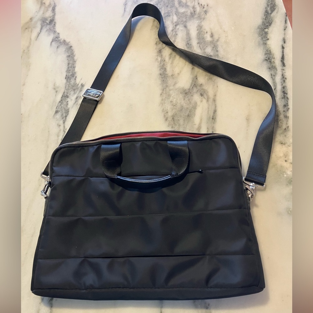 PT logo black nylon padded laptop computer bag briefcase